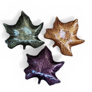 Foiled Glass Autumn Fall Leaf Trays Decor (Set of 3)